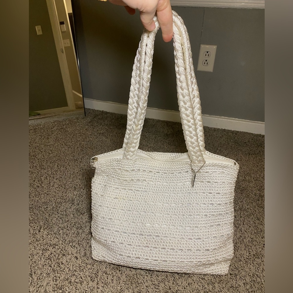 Vintage Y2K White Lina Woven Crochet Hobo Shoulder Bag - Picture 2 of 7